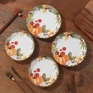 10 Inch Ceramic Plates Set of 2, Pumpkin Pattern, Halloween Style, Microwave & Dishwasher Safe, Perfect for Parties & Festive Meals