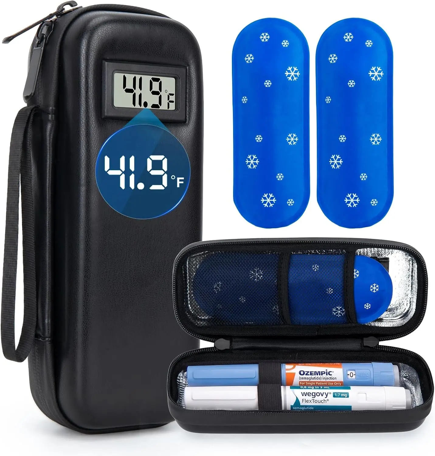 Insulin Cooler Travel Case with Temperature Display - Insulated Foldable Zippered Refrigerated Medicine Bag, 2 TSA-Approved Ice Packs, Diabetic Medication Pen Organizer for Trips & Daily Use, Foldable Travel Bag