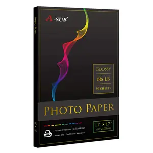 A-SUB Premium Photo Paper High Glossy 11x17 Inch 66lb for Inkjet Printers 50 Sheets, Single Sided