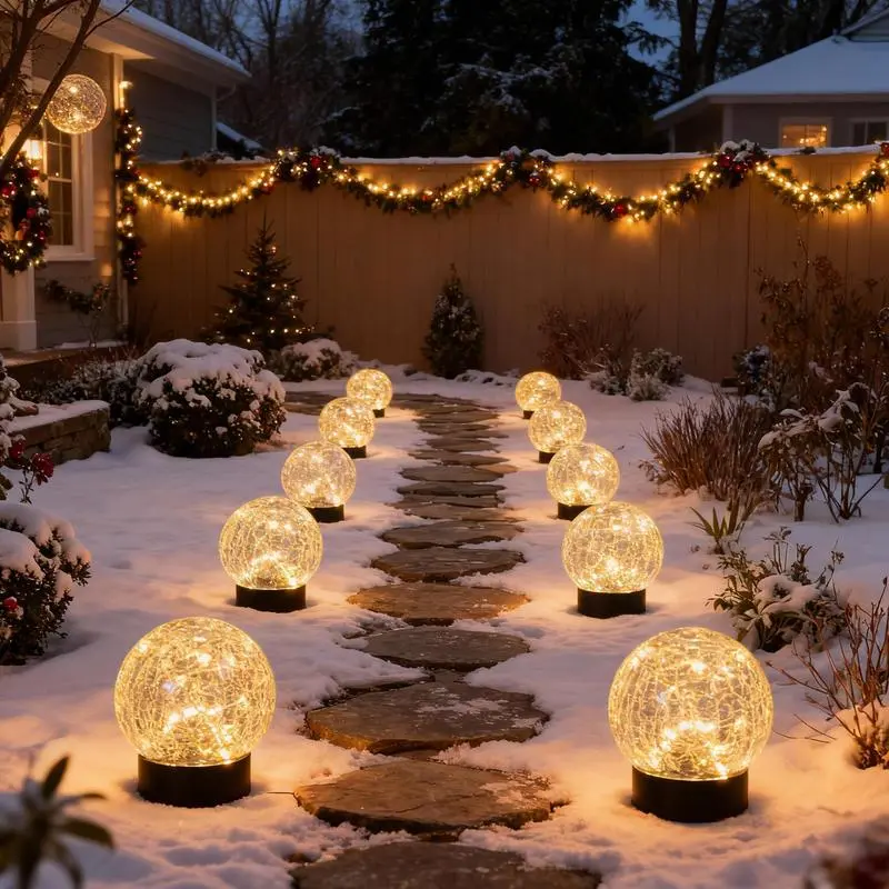 Solar Cracked Glass Globe Lights Outdoor Waterproof, Auto On/Off Solar Powered Ball Orbs Decorative Lamp, Landscape Lighting for Garden Patio Yard Lawn Backyard Pathway Decor