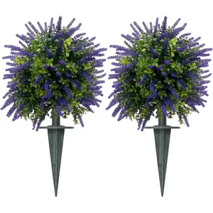 Artificial Topiary and Boxwood Topiary Set of 2 - 23.6" H x 17.7" W UV Resistant Faux Greenery Balls with 7.8" Ground Stakes, Planter Insert Urn Filler for Front Door, Porch, Entryway