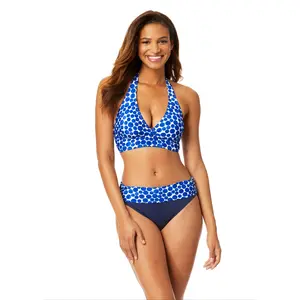 Women's Denim Dot Halter Bikini Top