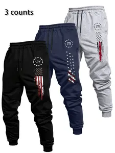 Men's Casual Loose Fit Sports Pants, '1776' Flag Pattern, Drawstring Waist, Fashion Cargo Long Trousers, Multi-Color Options, Comfortable Daily Wear