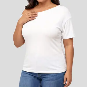 Women's 2pcs Asymmetrical Off Shoulder T-Shirt, Soft Short Sleeve Casual Summer Tee, Basic Daily Wear Top