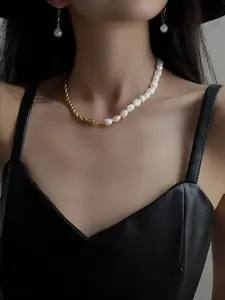 Vintage Fashion Baroque Pearl Necklace, Patchwork Unique Collar Chain, Perfect for Parties, Stylish Gift, Fade-Resistant Luxury Jewelry