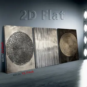 2D Flat Wooden Frame Canvas Decorative Paintings, Set of 3 Framed Canvas Wall Art - Silver, Black, and Gold Textured Abstract Design, Suitable for Home, Living Room, Office, Cafe Decoration, Office Wall Decoration | Abstract Art Decor