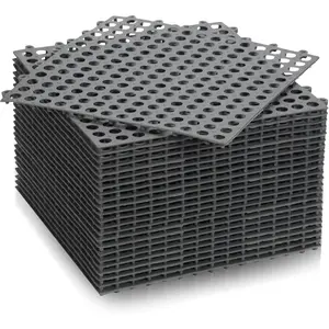 24 Modular Interlocking Floor Mat Rubber Tiles 12"x12" Drainage Interlocking Tiles Drain Holes Non-Slip Drainage Mats for Pool, Kitchen, Shower, Patio Pet Areas (Gray) (Round)