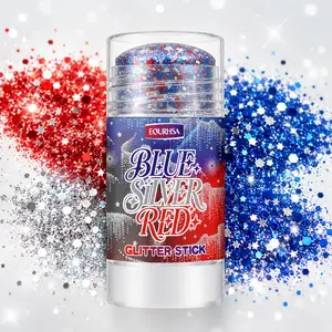 Festival Rave Glitter Stick, Red Blue Silver Long Lasting Face Body Glitter Gel, Low Fallout No Mess Shimmer Makeup, for 4th of July Party Cosplay Concert Halloween Costume Hair Glitter 30g sport game