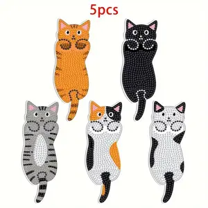 5-Piece Beginner Diamond Painting Bookmark Set, Cute Cat Design, Mosaic Craft Kit, Perfect Gift for Readers and Friends