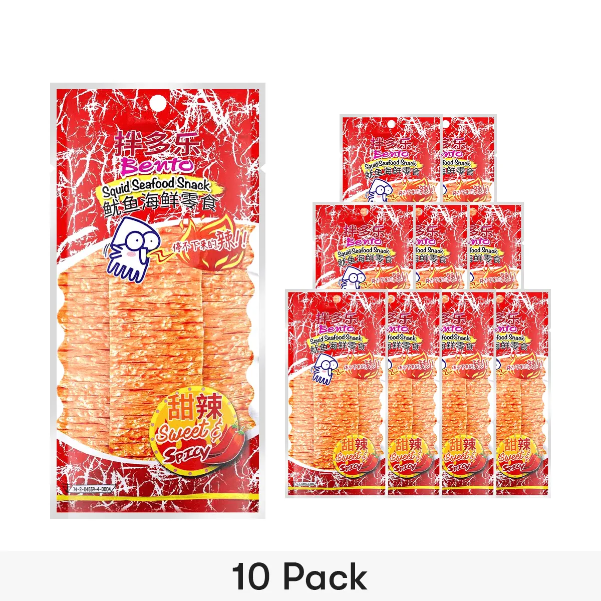 BENTO Dried Squid Snack Spicy Flavor, 18g*10【10 Packs】