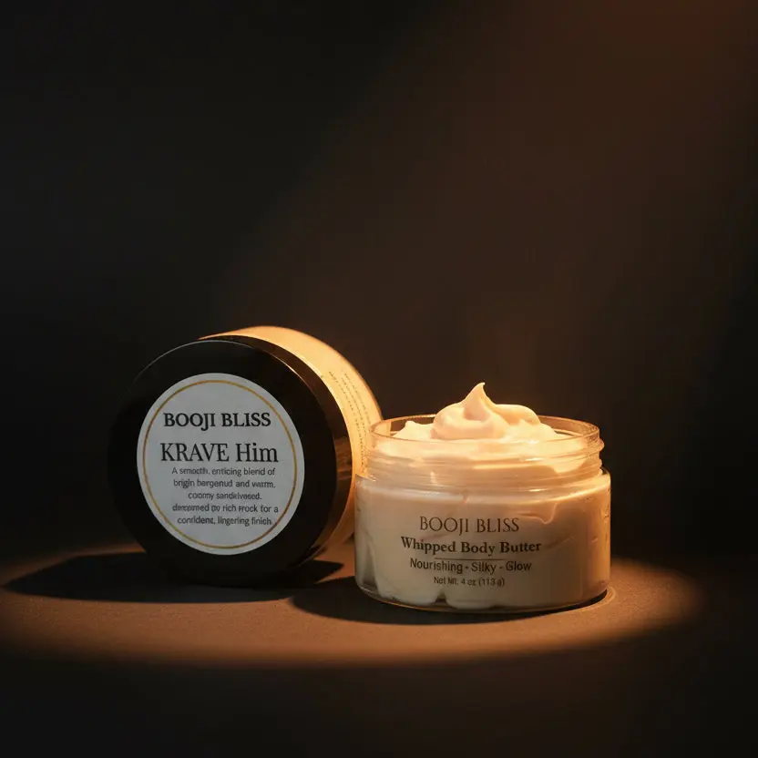 Booji Bliss KRAVE Him Whipped Body Butter, Luxurious Hydrating Moisturizer with Shea Butter for a Smooth Texture, Bergamot & Sandalwood Scent for Men, Body Butters, Deep Hydrates