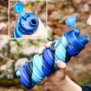 Foldable Water Bottle, BPA-Free, Leakproof BPA Free, Practical Hiking & Travel Hydration Bottle, Portable Sports Water Bottle, Reusable, 16oz Silicone Waterproof Camping Bottle