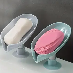 1pc Leaf Shape Soap Box Drain Soap Holder Bathroom Accessories Suction Cup Soap Dish Tray Soap Dish For Bathroom Soap Container, Bathroom Organizers & Storage