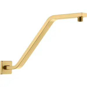 Square Shower  Extension Arm with Flange, 16.5 Inch Z/S Shaped High Rise Shower Pipe Extender Wall-Mounted for Fixed Bathroom, Shower  Goose  Arm - Extra Long Thread, Brushed