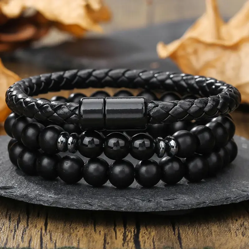 Men's Vintage Beaded Bracelet, Fashionable Casual Matching Bracelet for Party, Daily Clothing Decor, Trendy All-match & Exquisite Jewelry for Birthday Gift, Stackable Bracelets, Stacked Design Bracelets, Beaded Bracelet Set