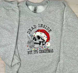 Dead Inside But It's Christmas Embroidered Sweater Casual Cotton Long Sleeve Crewneck