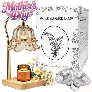 Elegant Gold Floral Candle Warmer Lamp Featuring Timer and Height Adjustable Base, No Flame Operation Ideal for Safe Wax Melting and Enhancing Home Decor with Warm and Pleasant Fragrance Mother's day