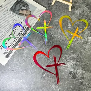 1PC  Custom Laser-Cut Heart-Shaped Cross Motorcycle Decal Waterproof, UV-Resistant, Durable Perfect for Motorcycle Windshields, Helmets, Car Quarter Windows, Laptops Creative Christian-Themed Decor Motorcycle Stickers