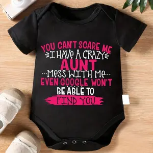 Children's Triangular Body Suit "You Can't Scare Me" Letter Print Newborn Baby Boy and Girl Cute Short Sleeve Crawl Suit Diaper Cover for Outdoor Use