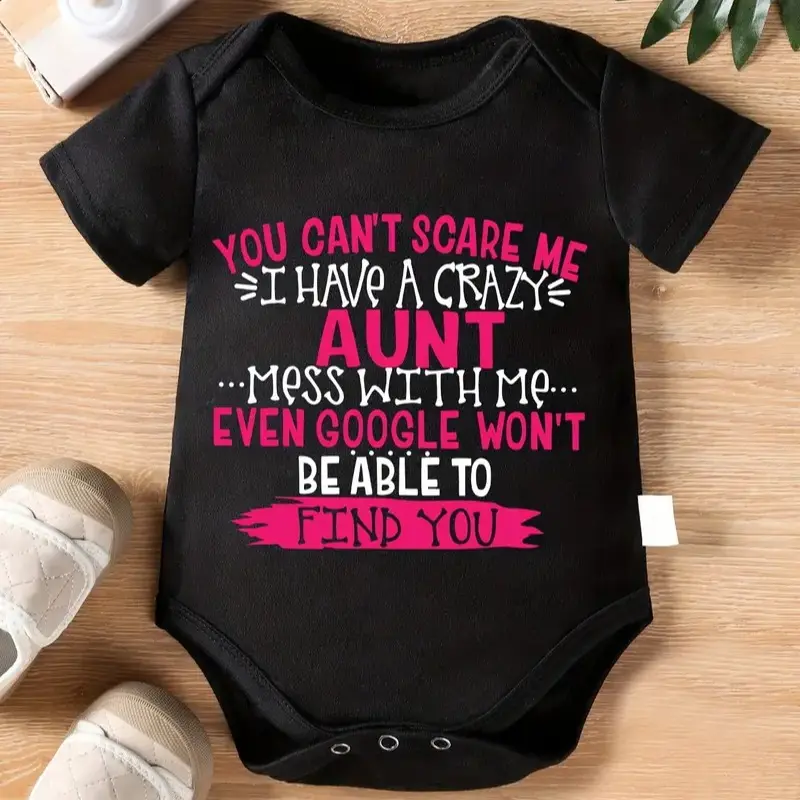 Newborn Baby Unisex Triangular Bodysuit - "You Can't Scare Me" Letter Print, Short Sleeve, Diaper Cover, Outdoor-Use Baby Clothing, Letter Print Bodysuit, Baby-Safe Unisex Bodysuits & One-Pieces