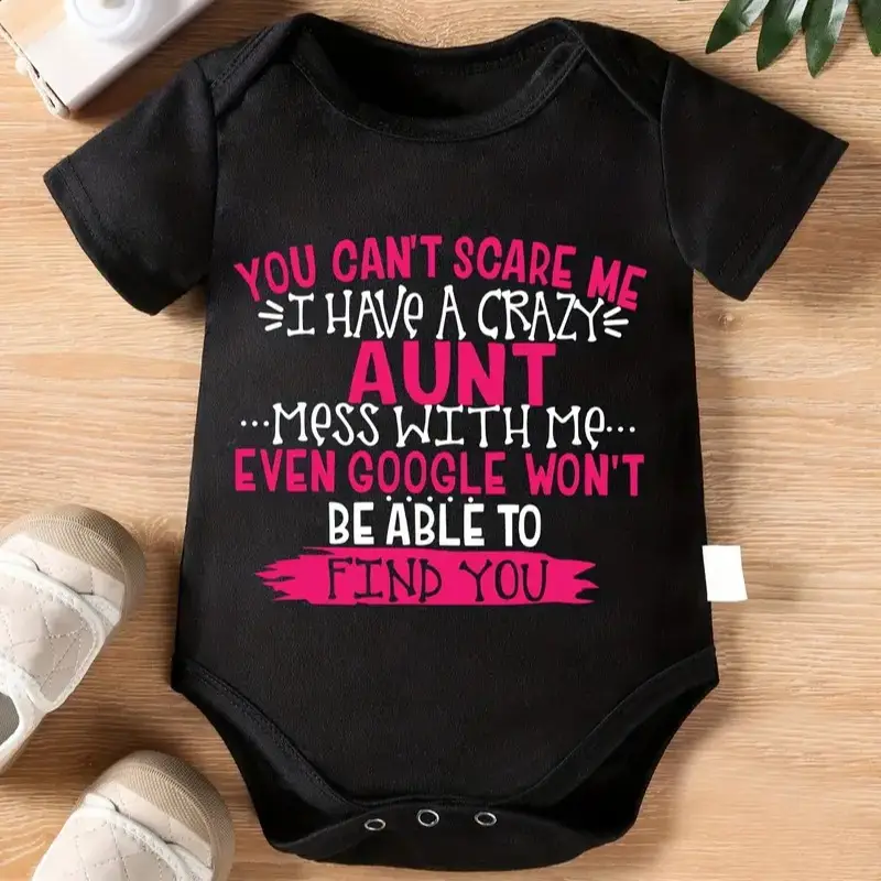 Children's Triangular Body Suit "You Can't Scare Me" Letter Print Newborn Baby Boy and Girl Cute Short Sleeve Crawl Suit Diaper Cover for Outdoor Use
