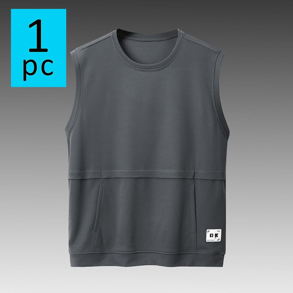 New men’s casual sleeveless tank top for summer—thin athletic vest/T-shirt with pockets; crew-neck sleeveless tank suitable for marathon, track, and fitness; ideal for everyday outdoor wear in spring and summer; men’s tops.