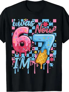 I Was 6 Now Im 7 Funny Ice Cream Drip Birthday Boy Kids Kids T-Shirt Pure Cotton Boys'and Girls' Leisure Tees for a Stress-Free Season Size 120-160