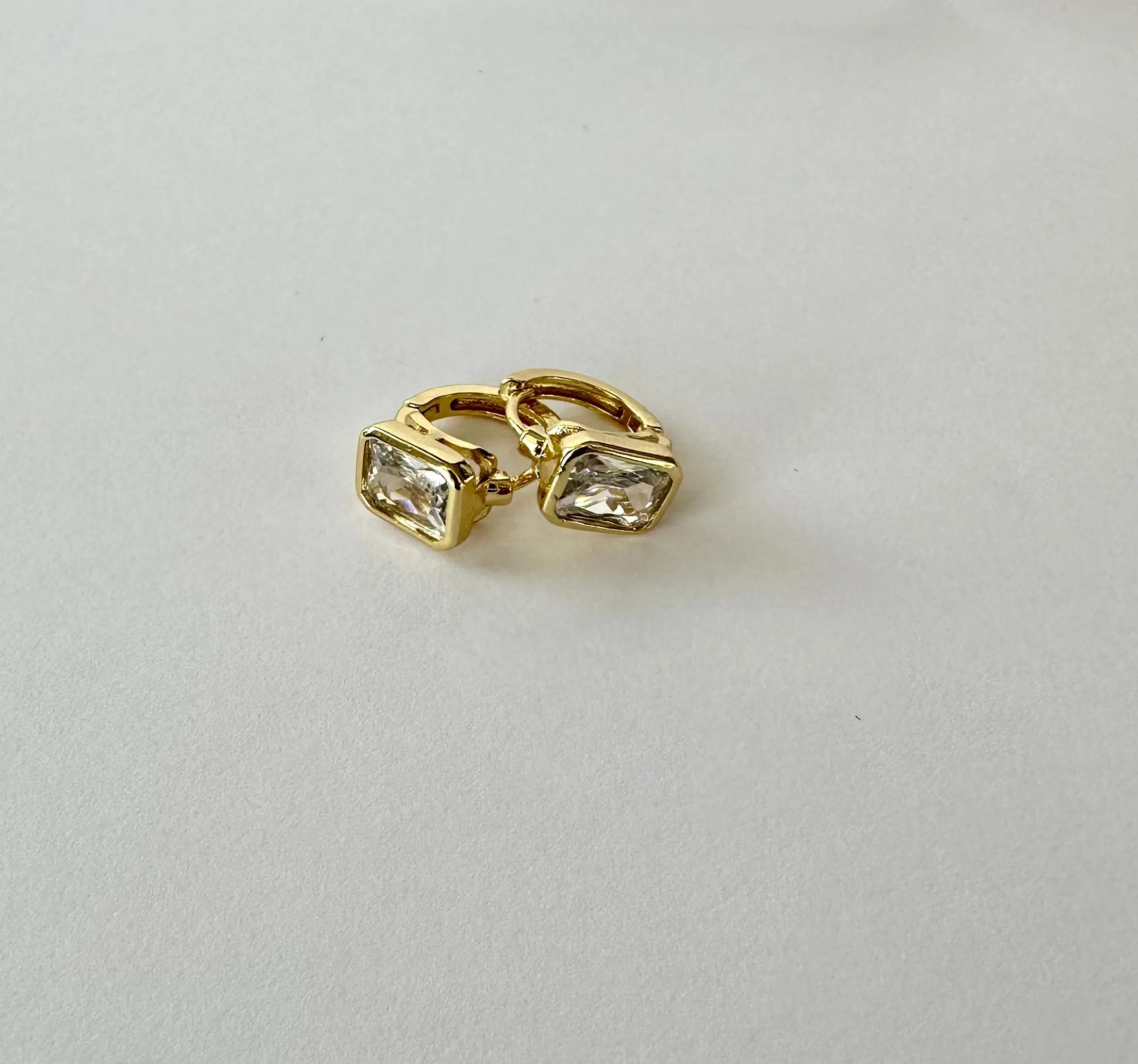 Luxurious CZ Rectangle Hoop Earrings, 18K Gold Plated, Lead and Cadmium-Free