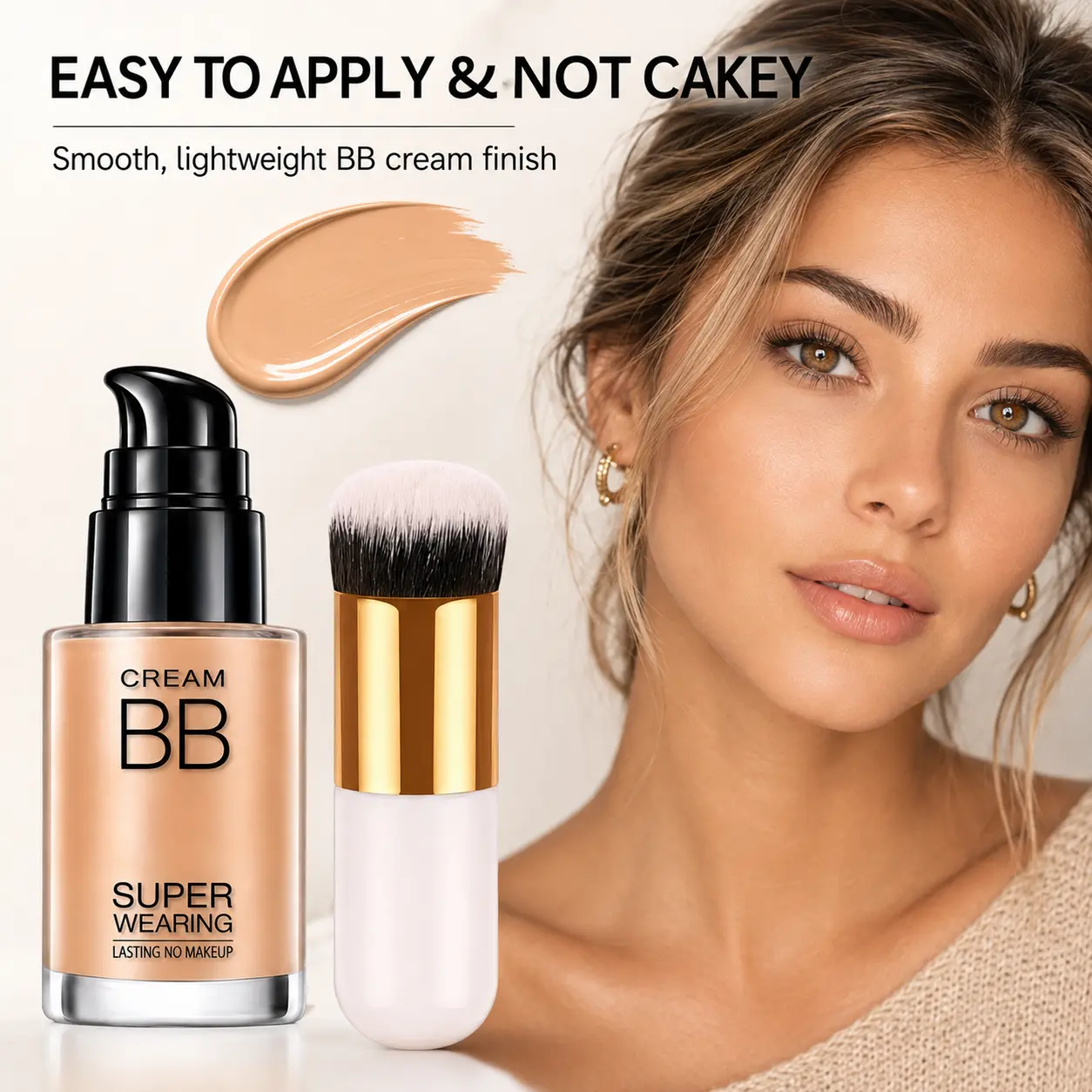 Hydrating Foundation Liquid With Brush Set Long Lasting Natural Makeup Waterproof Sweatproof Face BB Cream Oil Control Nourishing Concealer Beginner Cosmetic
