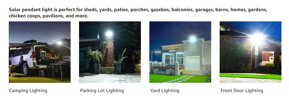 KUFUNG UFO Solar Shed Light 360° LED Pendant with Remote Motion Sensor Timer IP65 Waterproof for Outdoor Indoor Use 4400mAh Battery