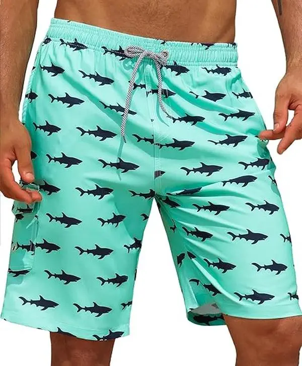 APTRO Men's Swim Trunks – 9" Length, Quick-Dry, Big & Tall Size, Shark Animal Pattern, Beach Swimwear. Suitable for Surfing and Beachcombing