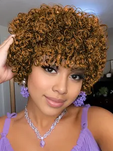 Pixie Short Afro Curly Bob Human Hair Wigs With Bangs For Women Kinky Curly Wigs Pixie Cut Wig