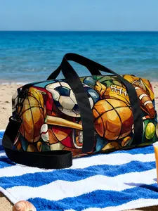 1pc Sporting Equipment Collage Travel bag Top Handle, Outdoor Luggage Storage Bag, Artistic Luggage Accessory, Large Capacity for Yoga & Gym, Suitable for Daily Use, Machine Washable, Casual Sports Bag