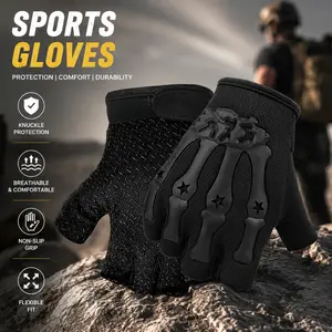 Fingerless Sports Gloves Non-Slip Breathable Hand Cover, Black Tactical Camo Gloves for MTB Cycling, Skateboarding and Outdoor Exercise
