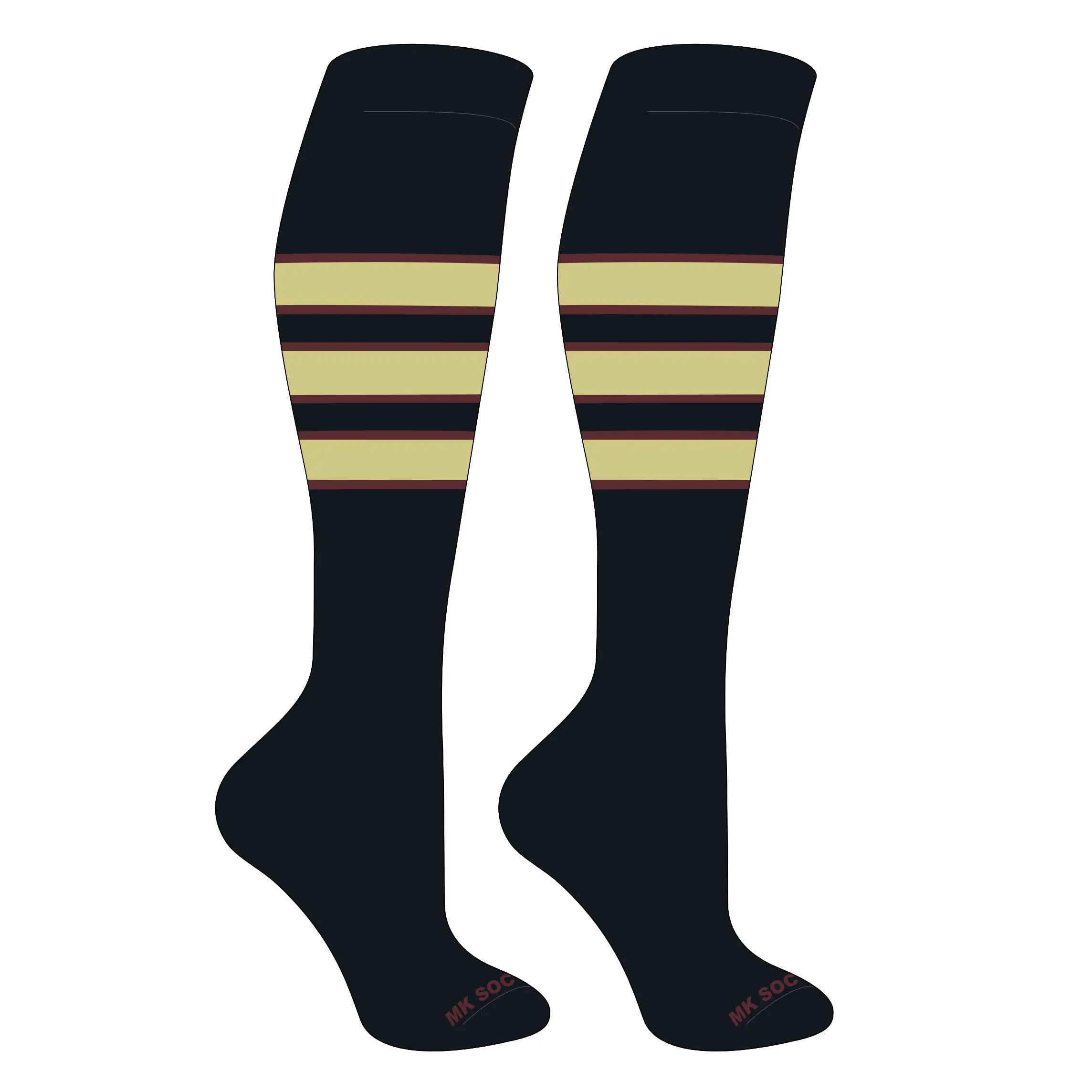 MK Socks Striped Knee High Baseball, Football Socks (C) Black, Maroon, Vegas Gold