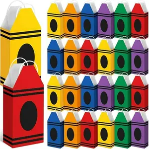 24pcs Goodie Bags Gifts Crayon Pencil Gift Bags Teacher Gift Bags with Handles Crayon Bags Party Favor Bags for Students Teachers Teacher Appreciation Week Thank You Gifts Party Favors Back to School Birthday Classroom Gift Exchange Goodie Bags 6 Styles