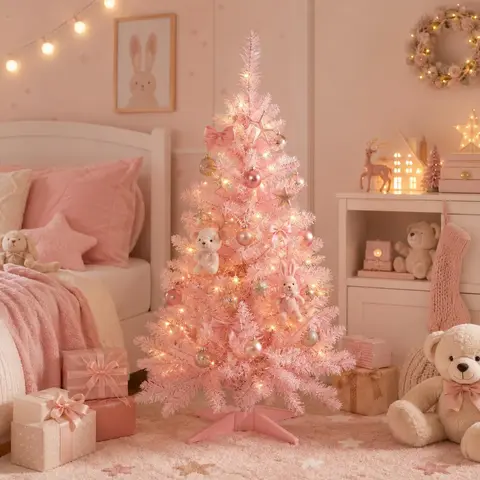 Senjie 3FT 4FT Mini Christmas Tree, Multiple colors to choose from, pink, black, purple, Battery Operated, glowing, suitable for multiple scenarios and holidays, creating a home atmosphere for Christmas and Halloween