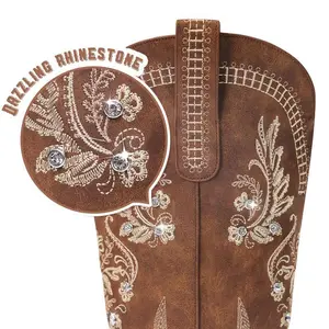 Women's wide ankle-to-knee cowboy boots: Shiny rhinestones and classic embroidered western style, pointed toes with thick soles, retro zip-up high-top boots