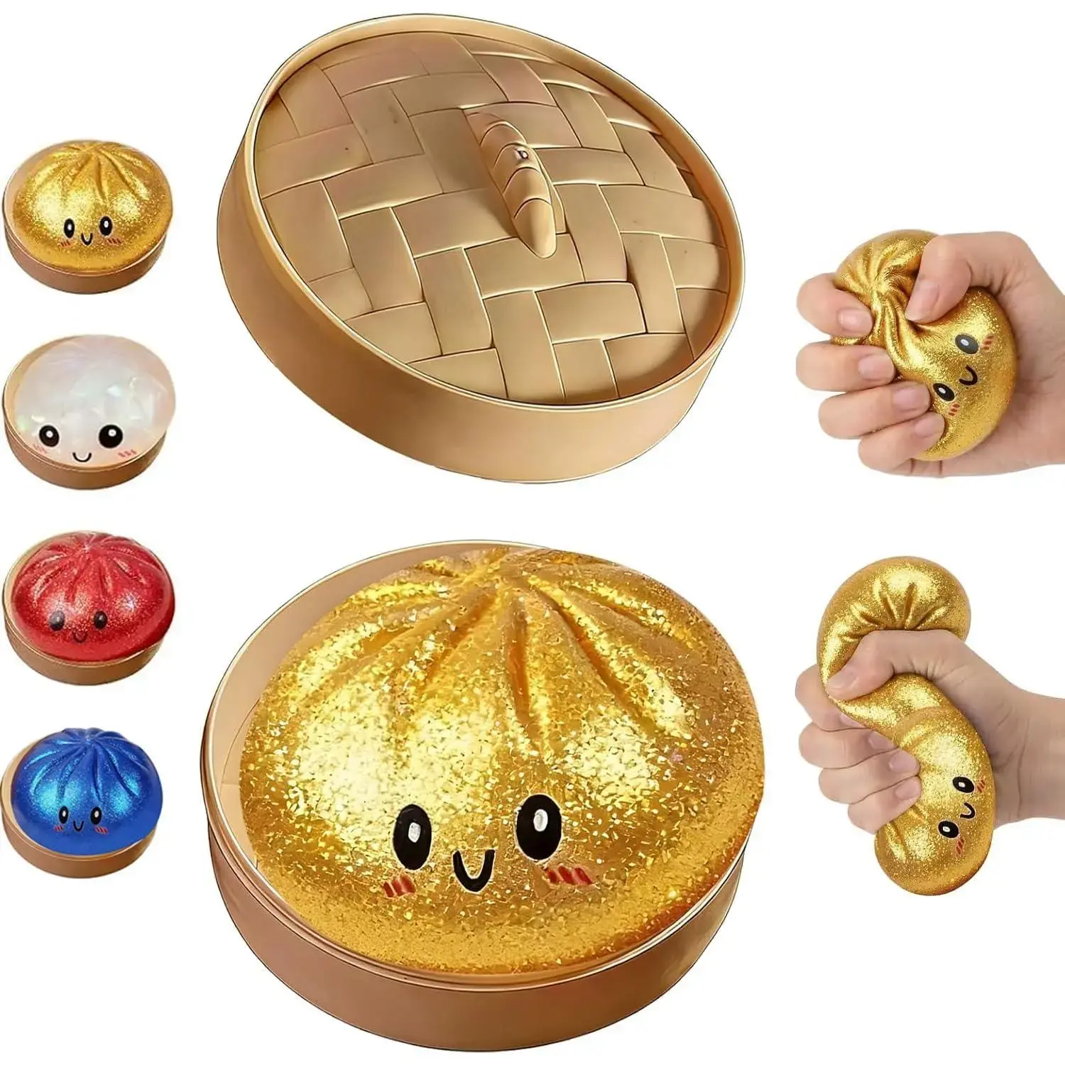Glitter Dumpling Squishy Box - Gold Powder Bun Sensory Squeeze Toy, Stress Relief Soft Decompression Dough for Adults’ Office & Home Use, Squishies,Mystery Glitter Dumpling,Random Color