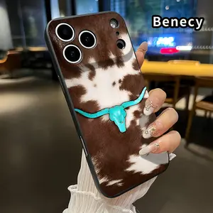 Straight Edge Phone Case for iPhone 17 16 Pro Max 15 Plus 14 13 12 11 Air XS XR E Cowhide Turquoise Skull Pattern Pocket-Friendly Shockproof Silicone Protective Soft Case