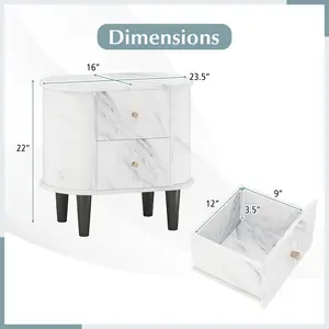 COSTWAY - 2-Drawer Nightstand Modern Faux Marble Bedside Table with Storage-White
