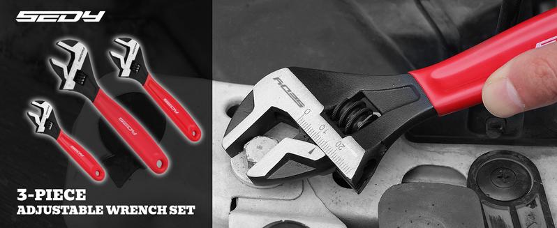 Adjustable Wrench Set Pipe Spanner: 6" 8" 10" Wide Jaw Black Oxide Wrench With Cushion Grip, Laser Marked Metric & SAE Scales, CR-V Steel for Professional vice grip Adjustable Wrench Set Pipe Spanner: 6" 8" 10" Wide Jaw Black Oxide Wrench With Cushion Grip, Laser Marked Metric & SAE Scales, CR-V Steel for Professional vice grip