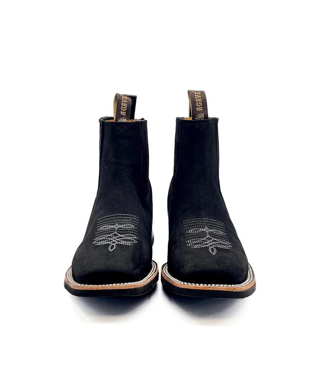 Handcrafted Men's Cowboy Ankle Boots/ Chelsea Boots Square toe/ Square Toe Half Boots Botines Vaqueros Charro Black