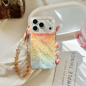 Customized Mobile Phone Case with Casing Protection - Dreamy Gradient Orange Blue for IP 17 Pro Max, Fresh Starry Girl Chain Style for iPhone 16 Pro/15/14, Phone Accessory