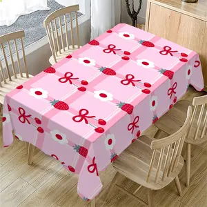 Rectangular Tablecloth with Bow Strawberry Design, Indoor & Outdoor Use, Kitchen Decor, Easter Mother's Day Wedding Party
