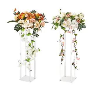 fathersdaygift VEVOR 2PCS 31.5inch High Wedding Flower Stand, With Acrylic Laminate, Acrylic Vase Column Geometric Centerpiece Stands, Floral Display Rack for T-Stage Events Reception, Party Decoration Home