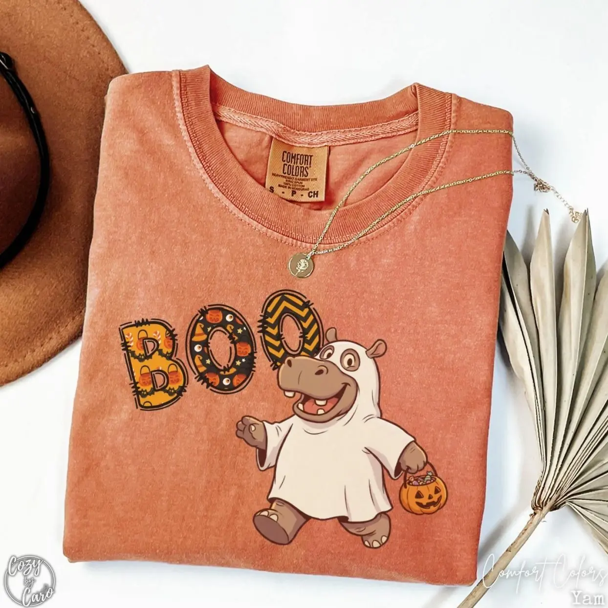 Boo Hippo Halloween Shirt, Comfort Colors Hippopotamus Halloween Tee, Cartoon Hippo Ghost