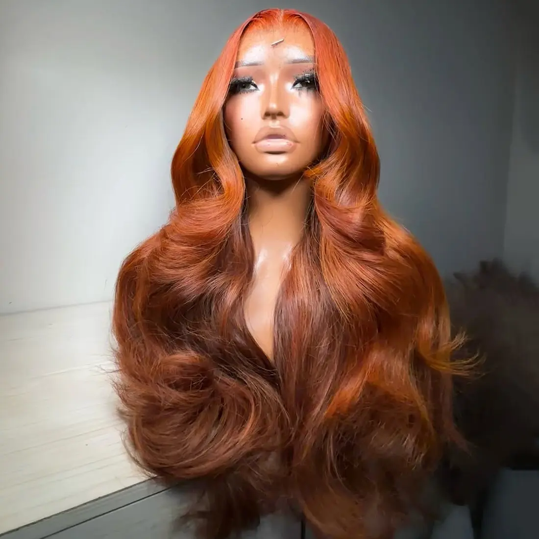 13x4 Lace Front Human Hair Wig Shiny Orange Colored Body 