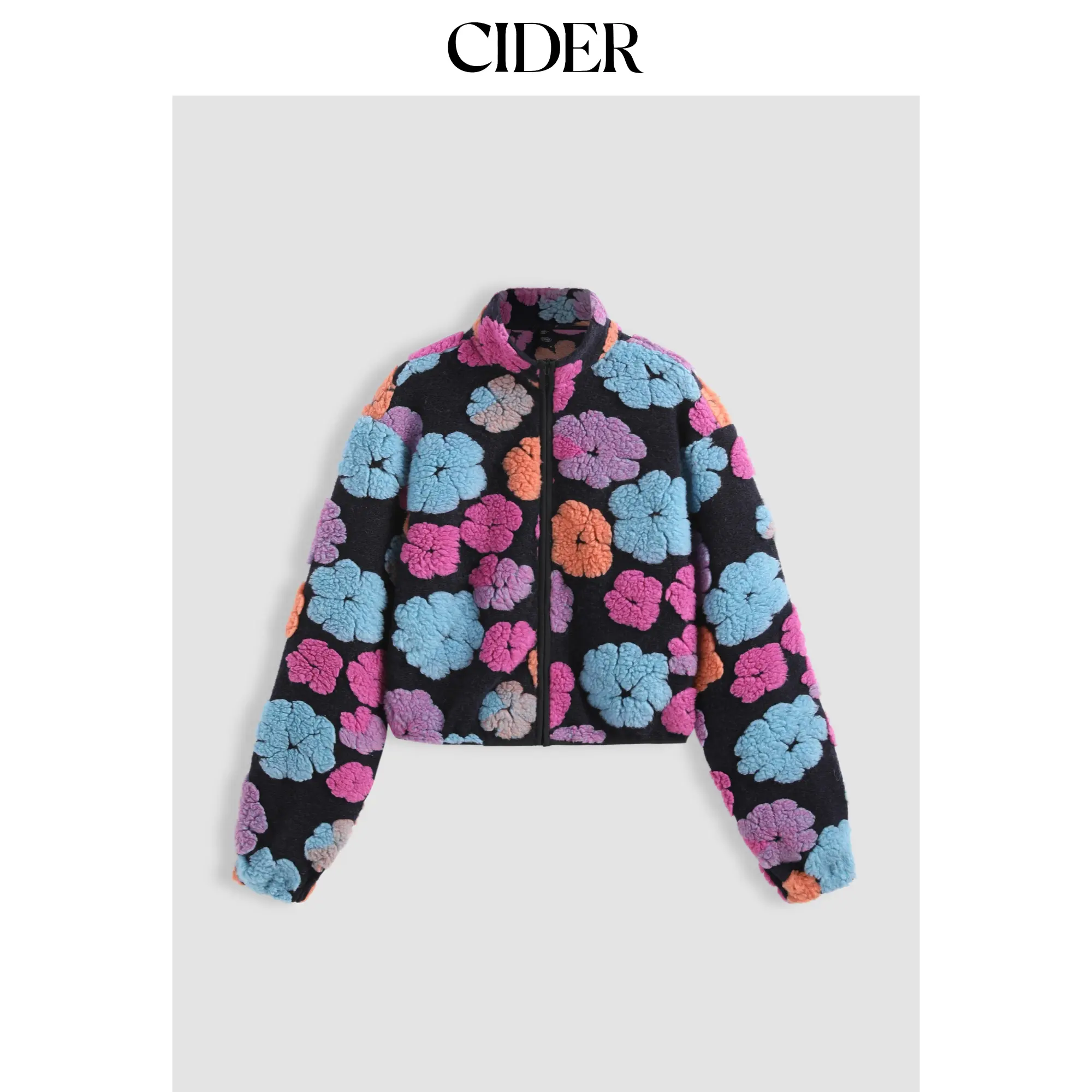 Cider Oversized Floral Teddy Fleece Jacket