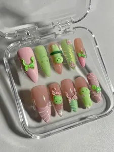 Hula Hoop Smiski Press-On False Nails - 3D Charms, Pastel Kawaii Nail Art Decorations for Beauty & Personal Care